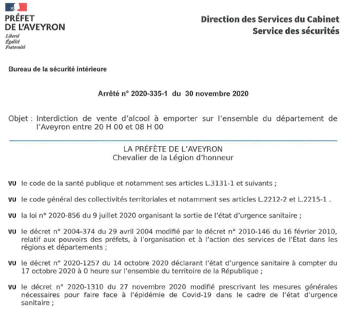 interdiction vente alcool